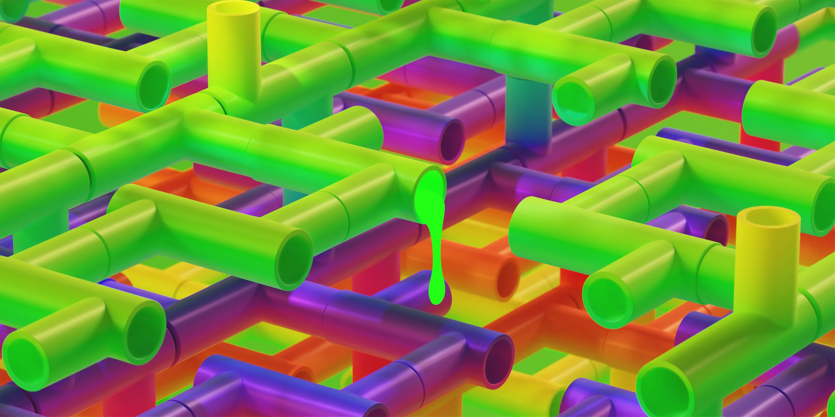 the colorful, artistic image shows an image of many cylindrical plastic objects