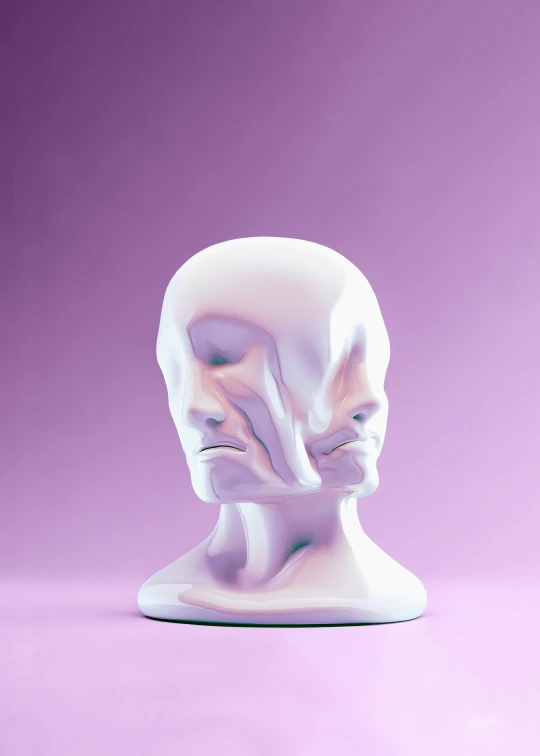 an odd sculpture on a purple background