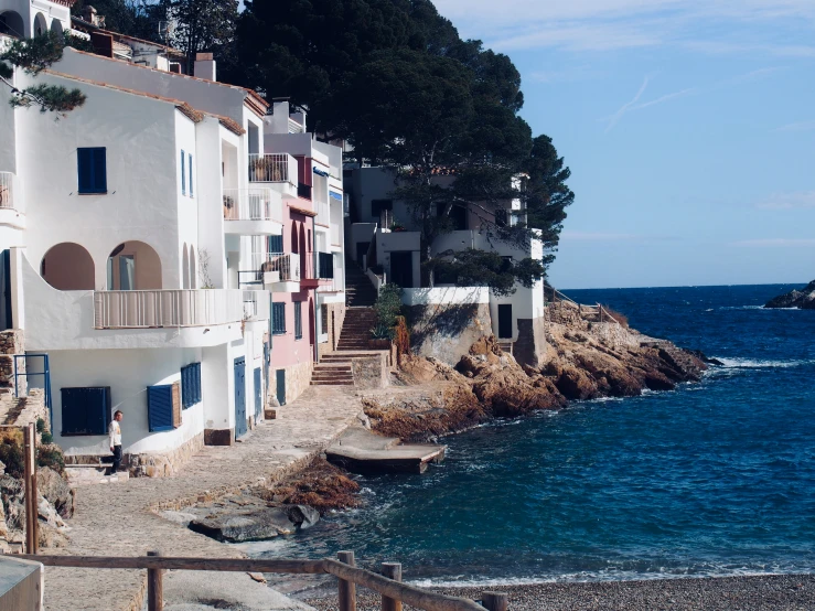 a small town by the ocean on a clear day