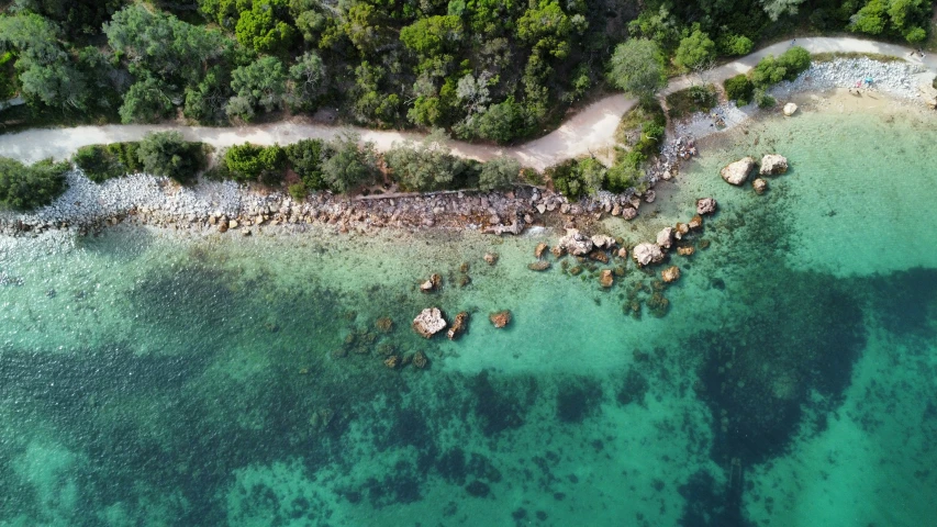 this is an aerial view of a bay and shore