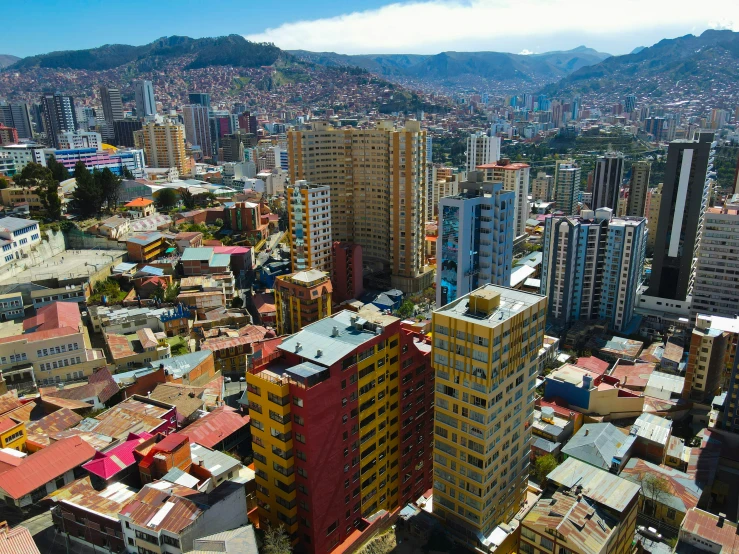 the city view of this large, colorful building district in rio rican colombia