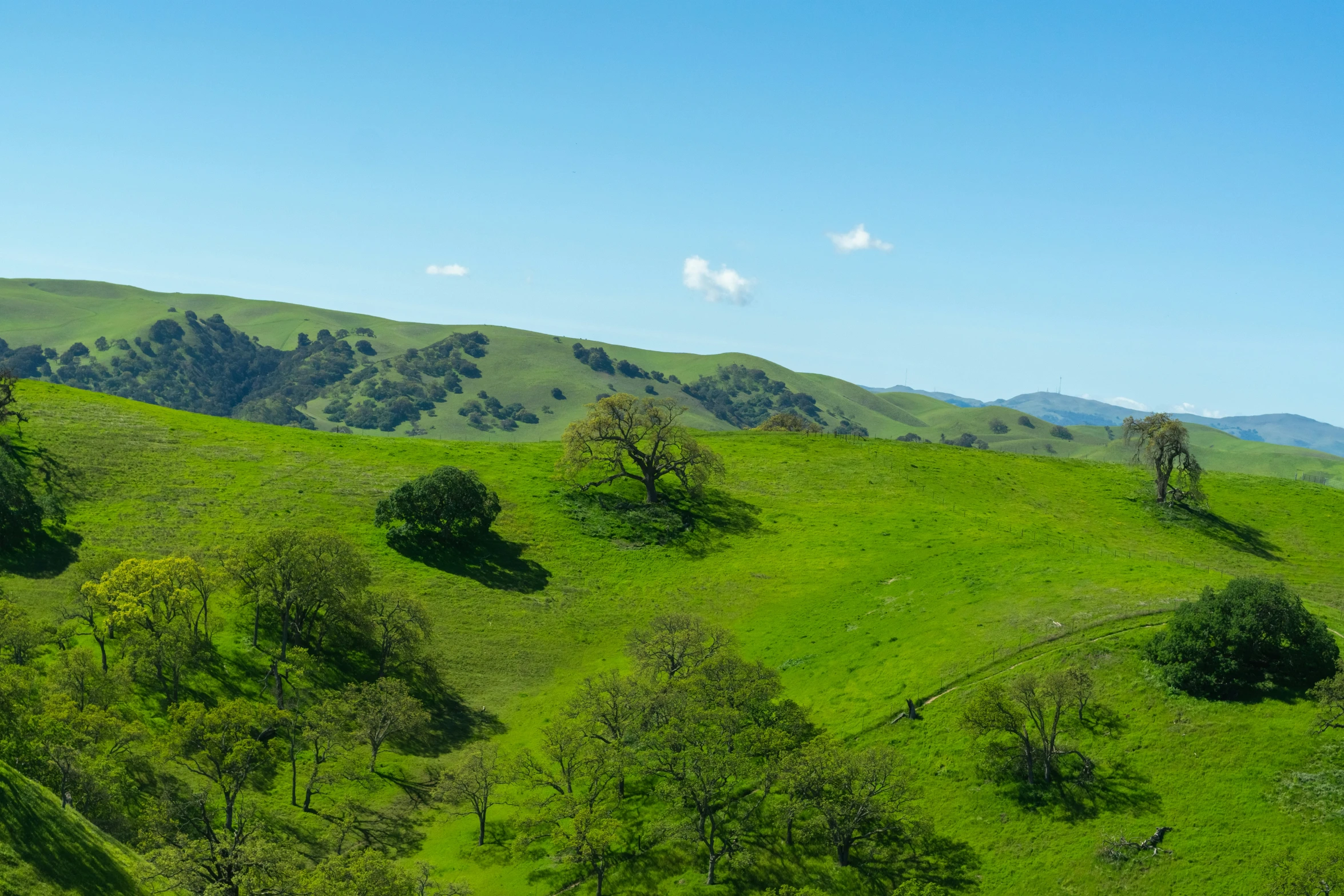 a scenic landscape of green hills and trees