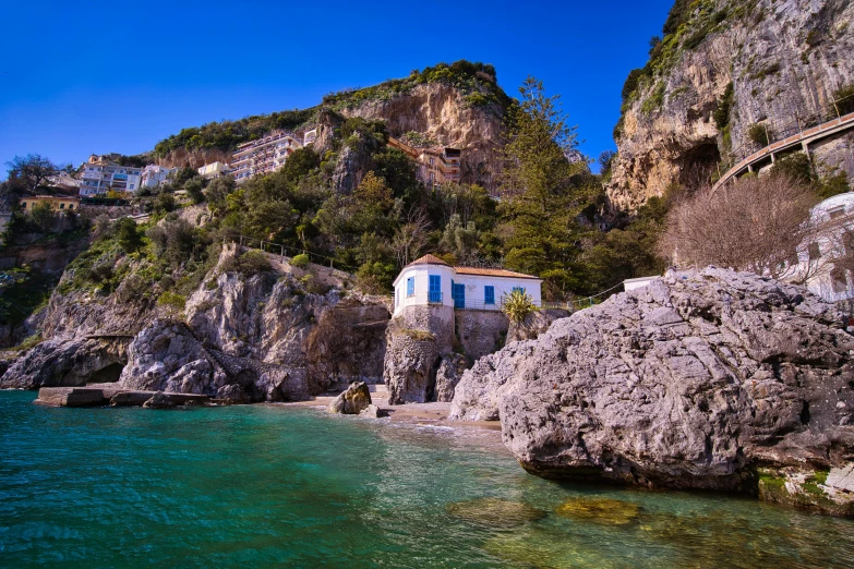 a house that is on a cliff over a body of water