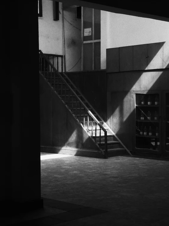 the stairs and a door outside a building