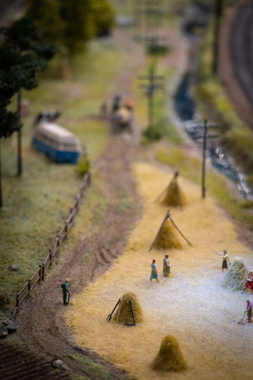 a miniature village scene is shown on display
