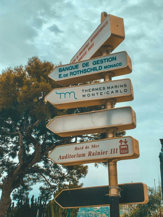 a sign is showing all the directions for destinations