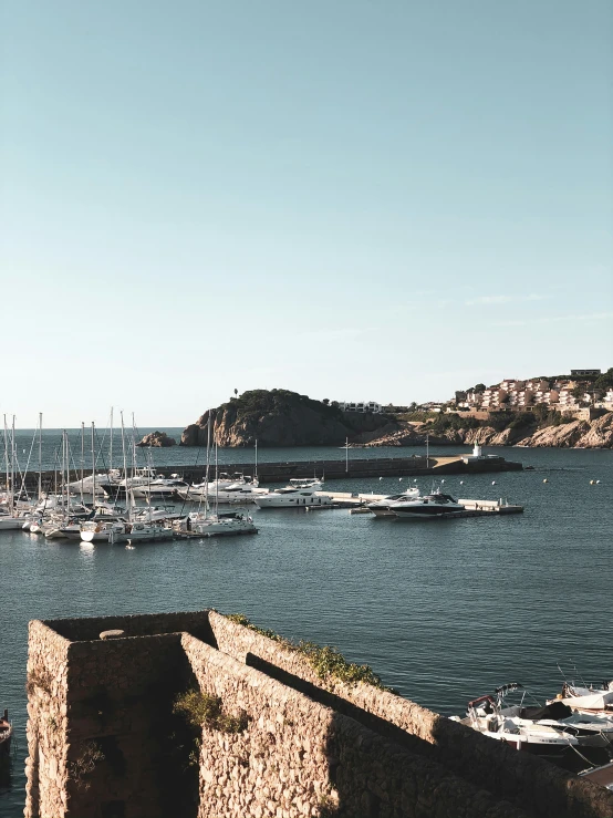 many boats parked in a large open body of water