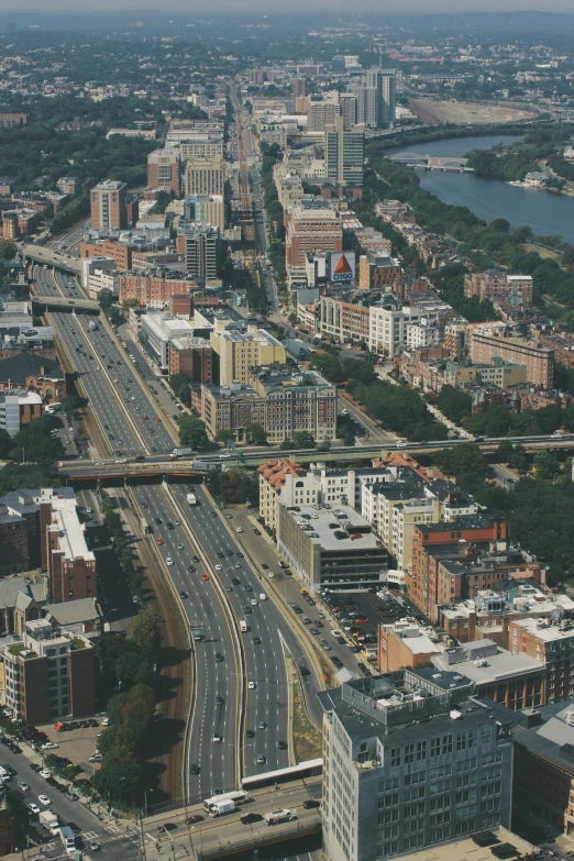 a picture taken from a very tall building on a big city