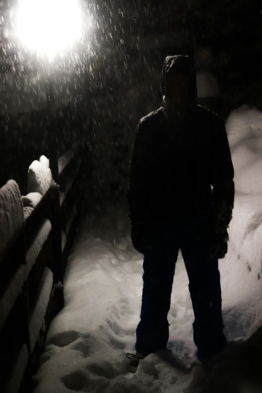 a man is standing in the snow by himself