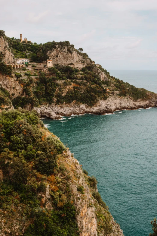 an island near the ocean with very pretty vegetation on top of it