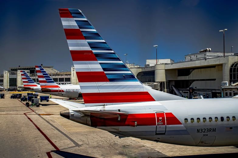 an airplane is in line with other planes