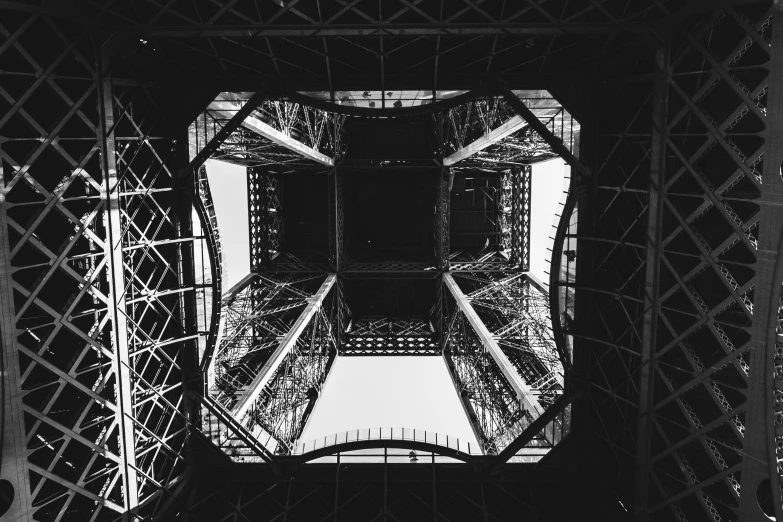 the view from below of a very tall structure