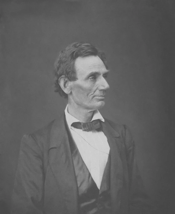 this black and white portrait depicts aham lincoln