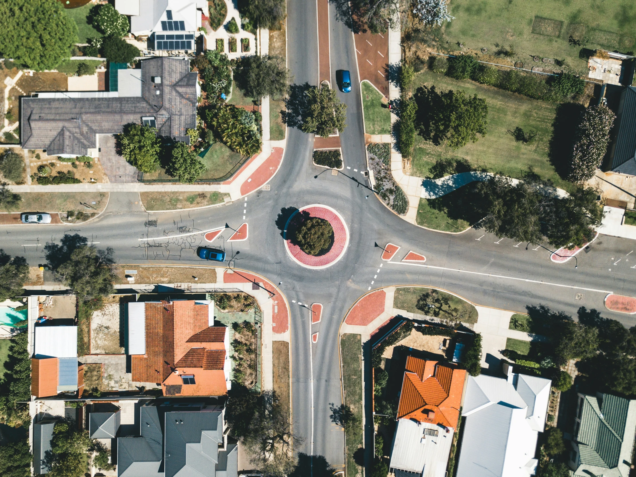 a street intersection from above in an aerial view