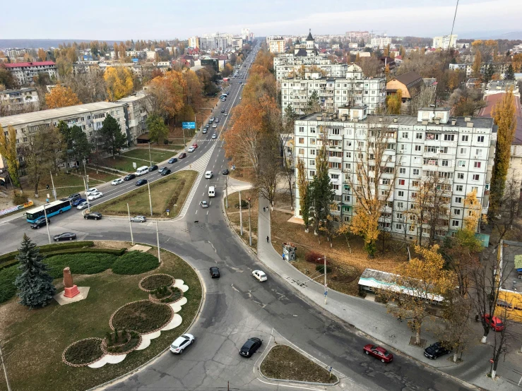 cityscape with many streets on the street and buildings behind them