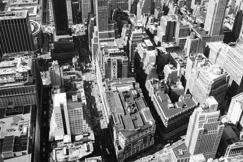 black and white pograph of buildings in new york city