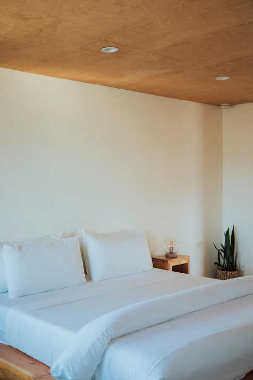 this room has a bed that is white and neatly made