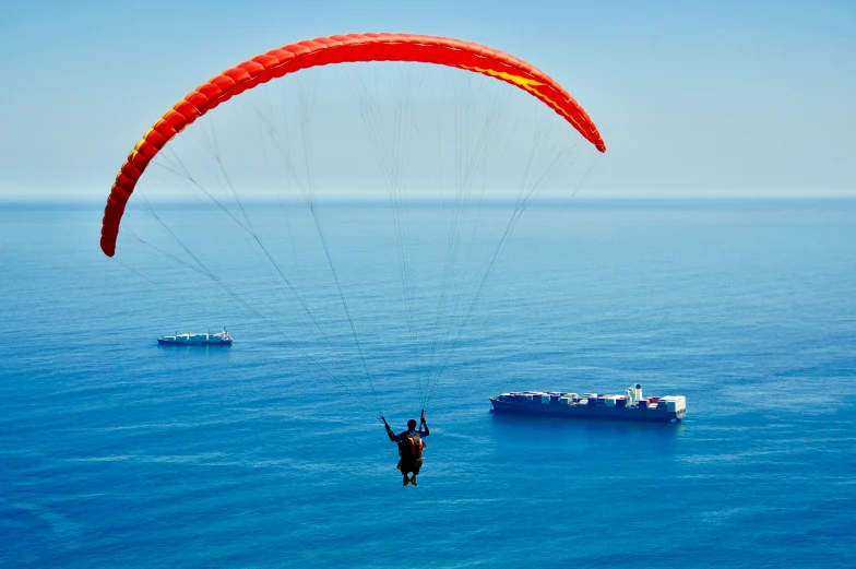 a person on a surfboard and an airplane with a parachute