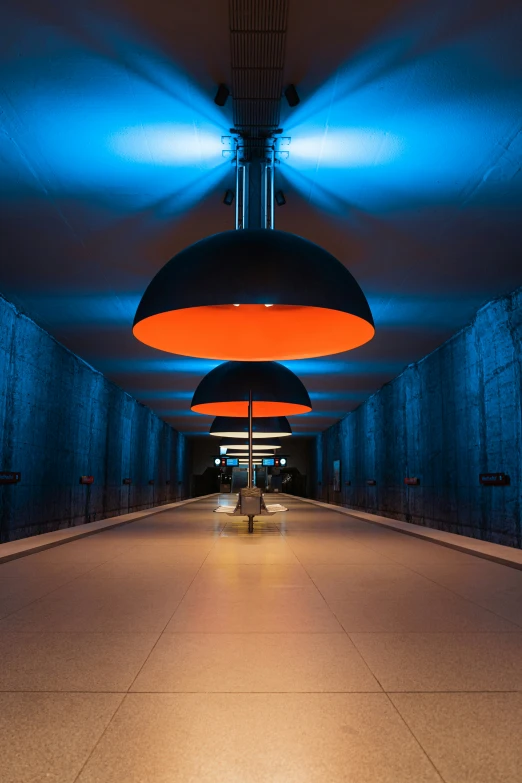 an image of a room with blue and orange lighting