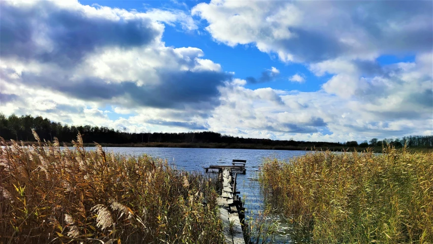 a metal gate on the bank of a lake