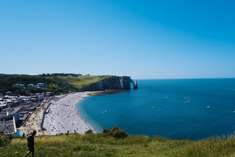 an overview of the sandy beach near the water