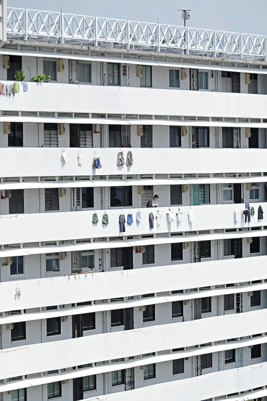 the balconys on a very large apartment building