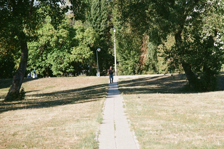 someone is riding their bicycle in the park