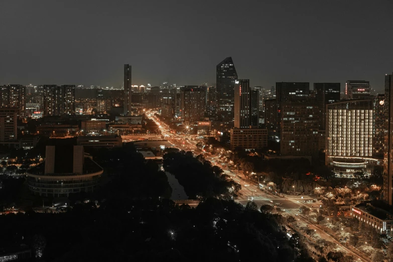 view of city at night in very dark area