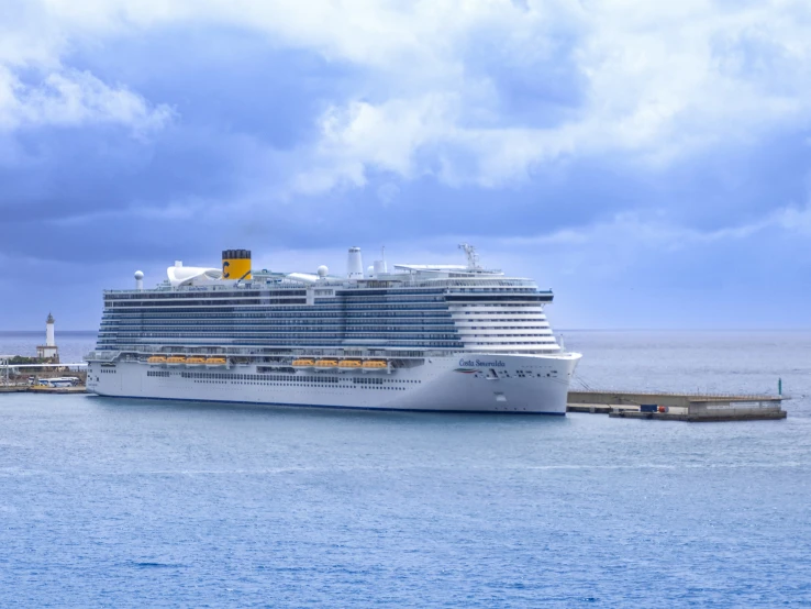 a cruise ship is docked in the water