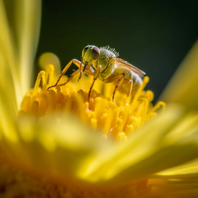 a bee that is sitting on some yellow flowers