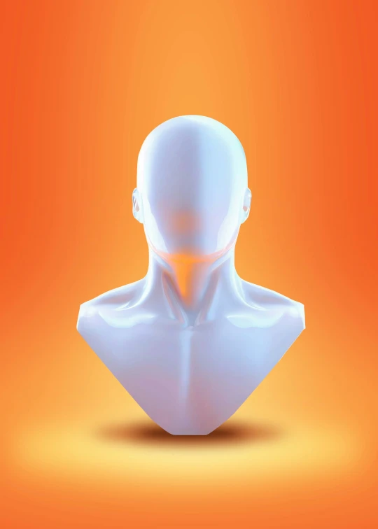the head and shoulders of a man against an orange background