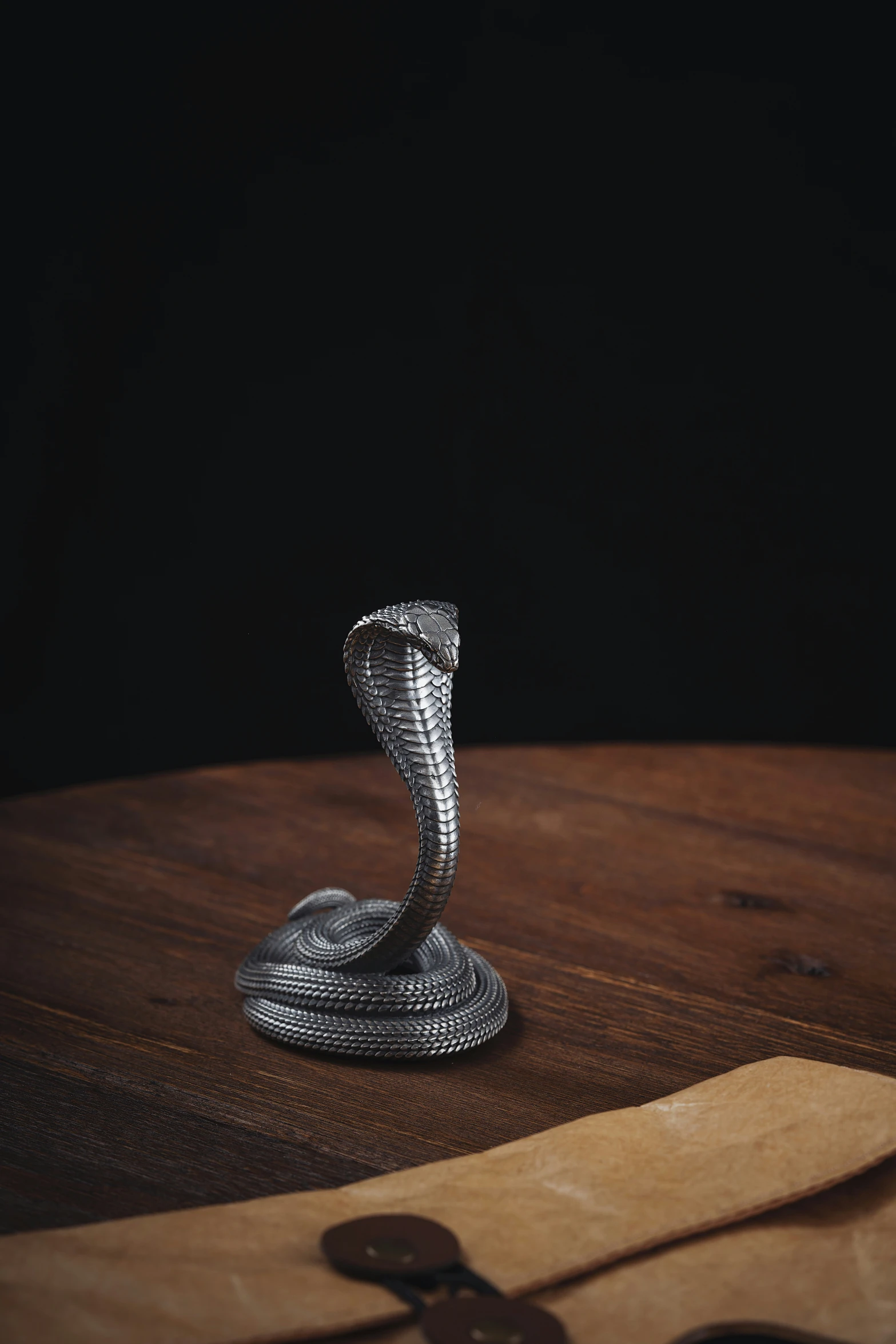 a snake on top of a table next to scissors