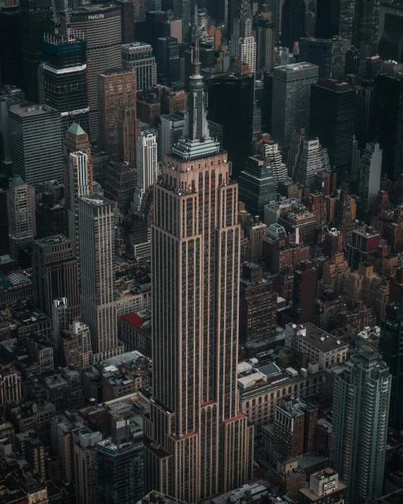 a view of new york city skyscrs at night from the air