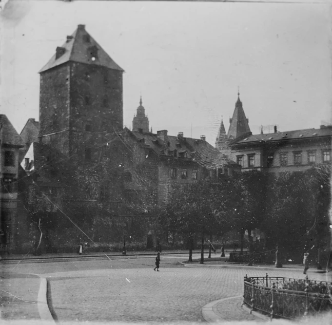 old black and white pograph of old buildings