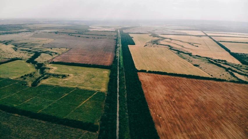 aerial view of a train track through several fields