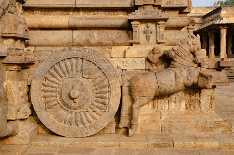 an intricate wall decoration in a courtyard