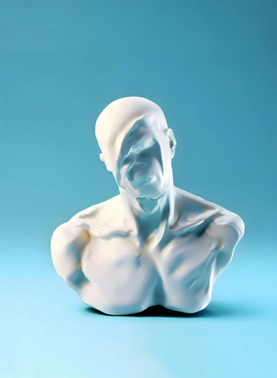 a stylized model of the man sitting on a blue surface