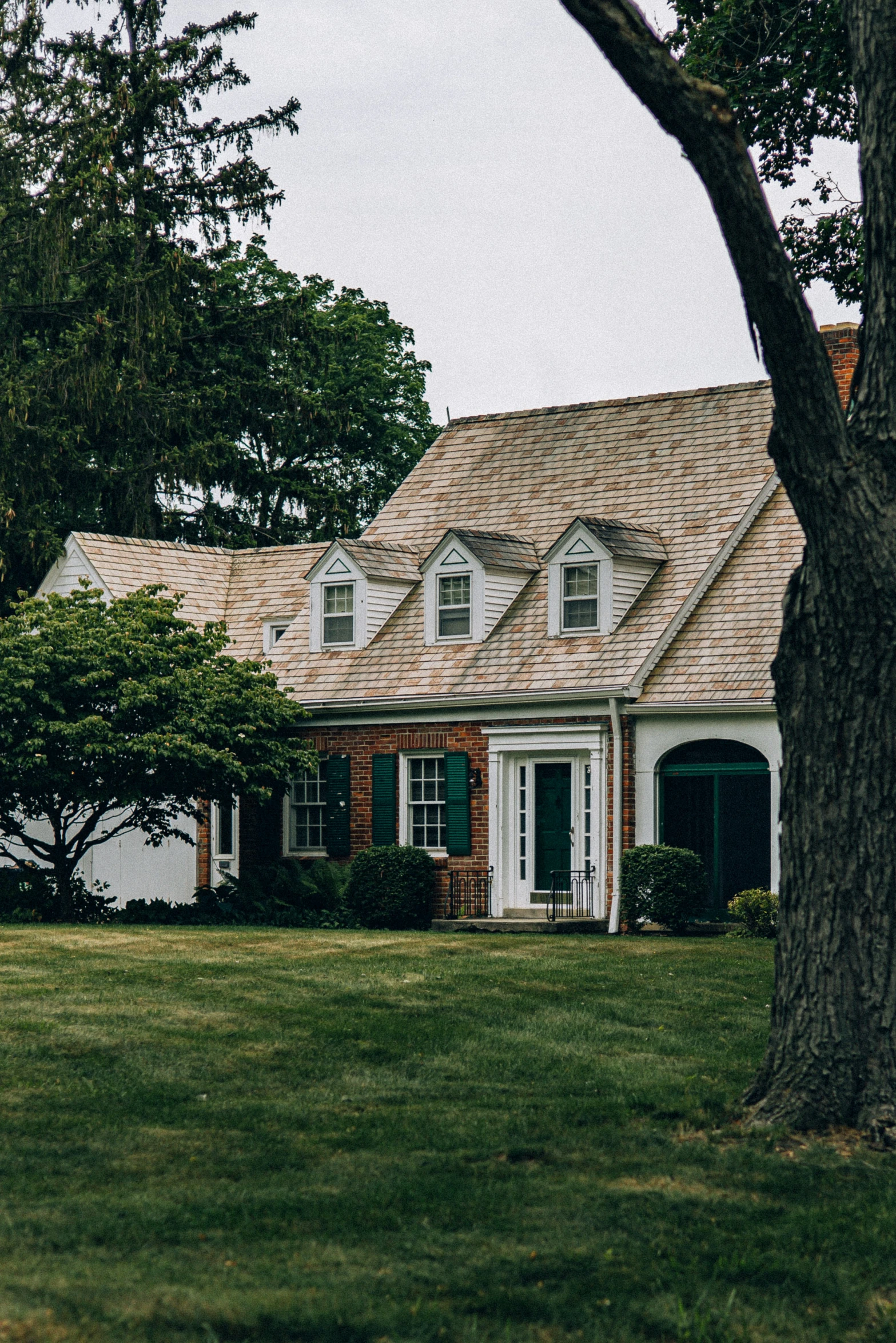 a house with an oak tree in the yard