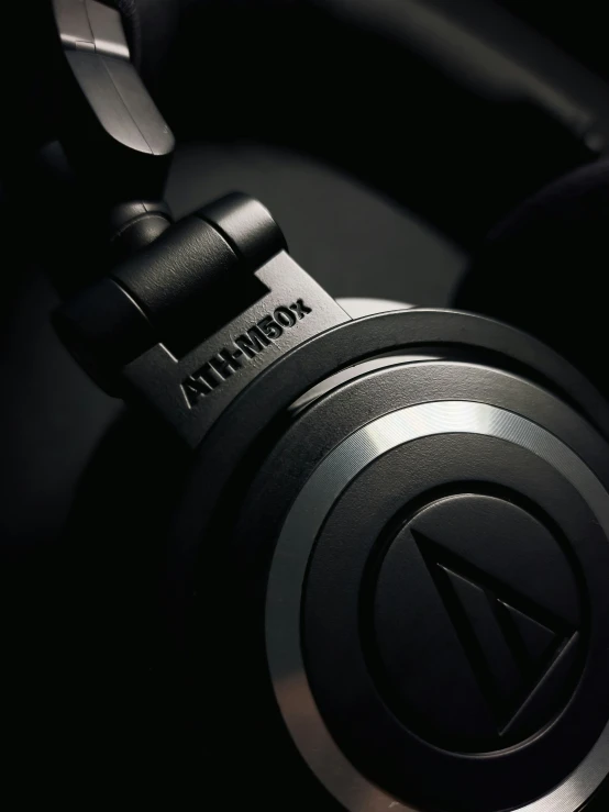 an audio headphones in black and silver