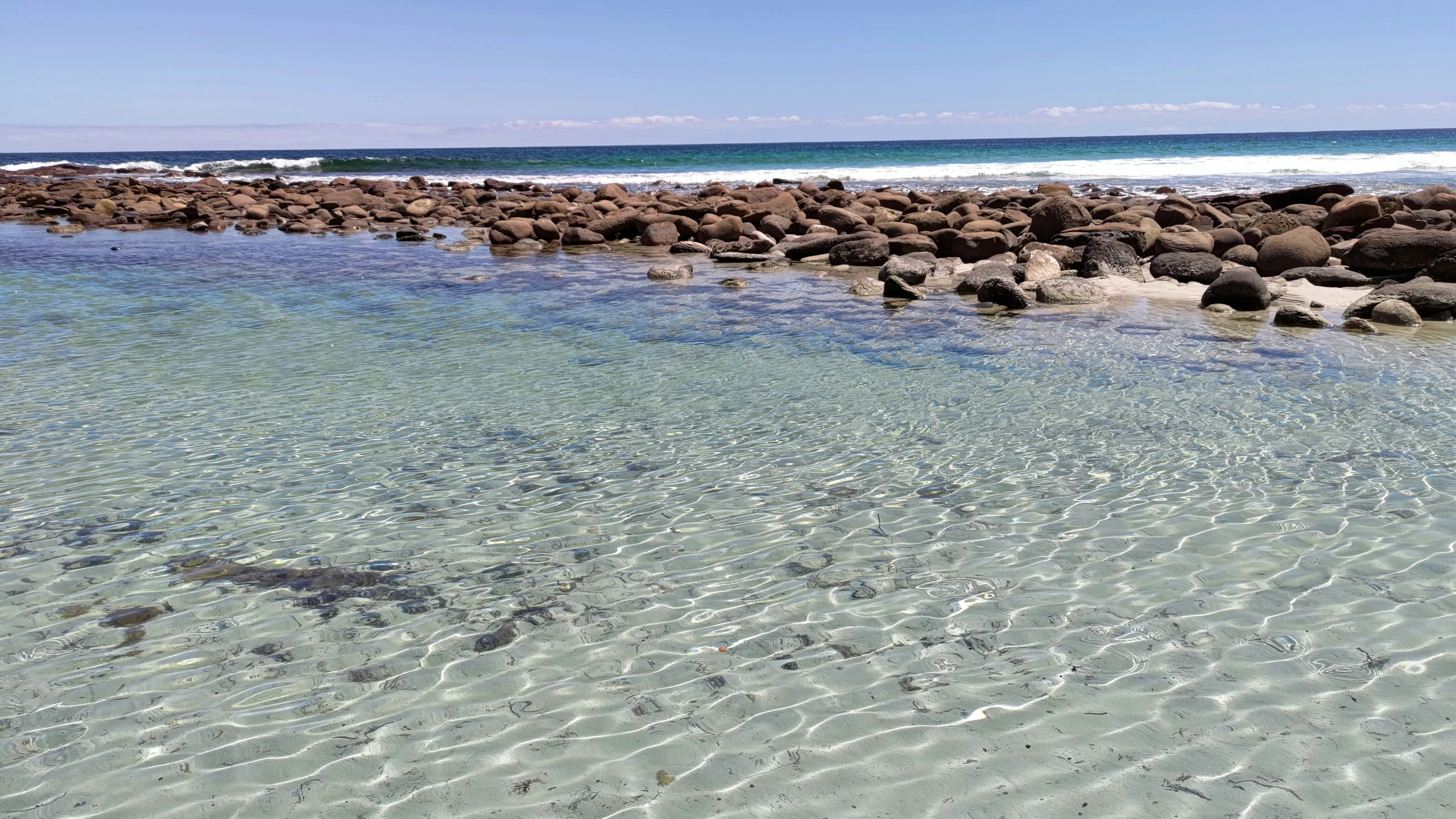 a large body of water surrounded by rocks