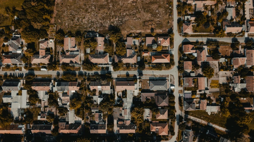 an aerial view of a neighborhood taken from above