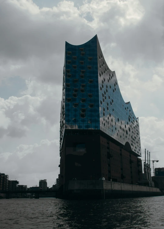 some buildings are sitting at the edge of water