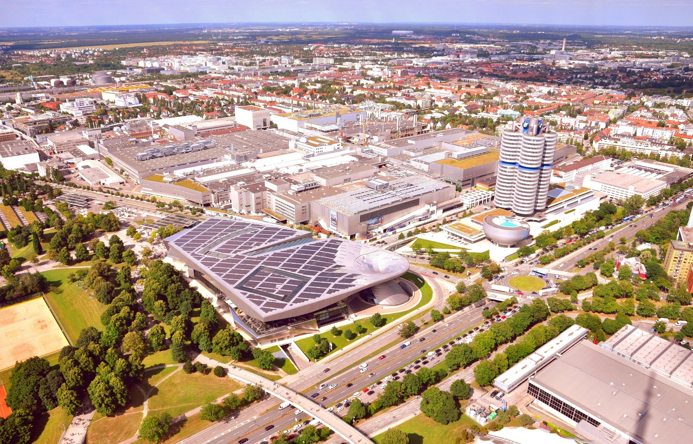 an aerial po of the city center and surrounding buildings