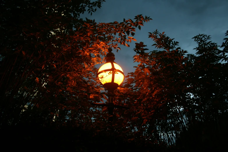 a street light is illuminated with a red light