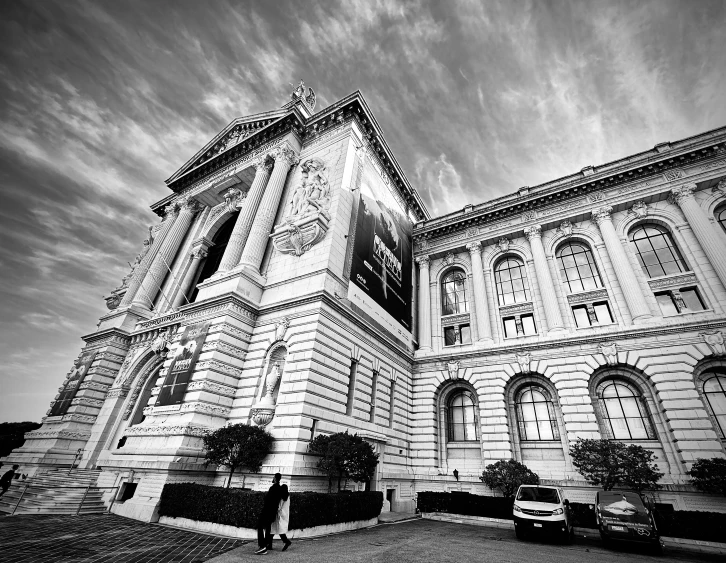 black and white pograph of an ornately decorated building