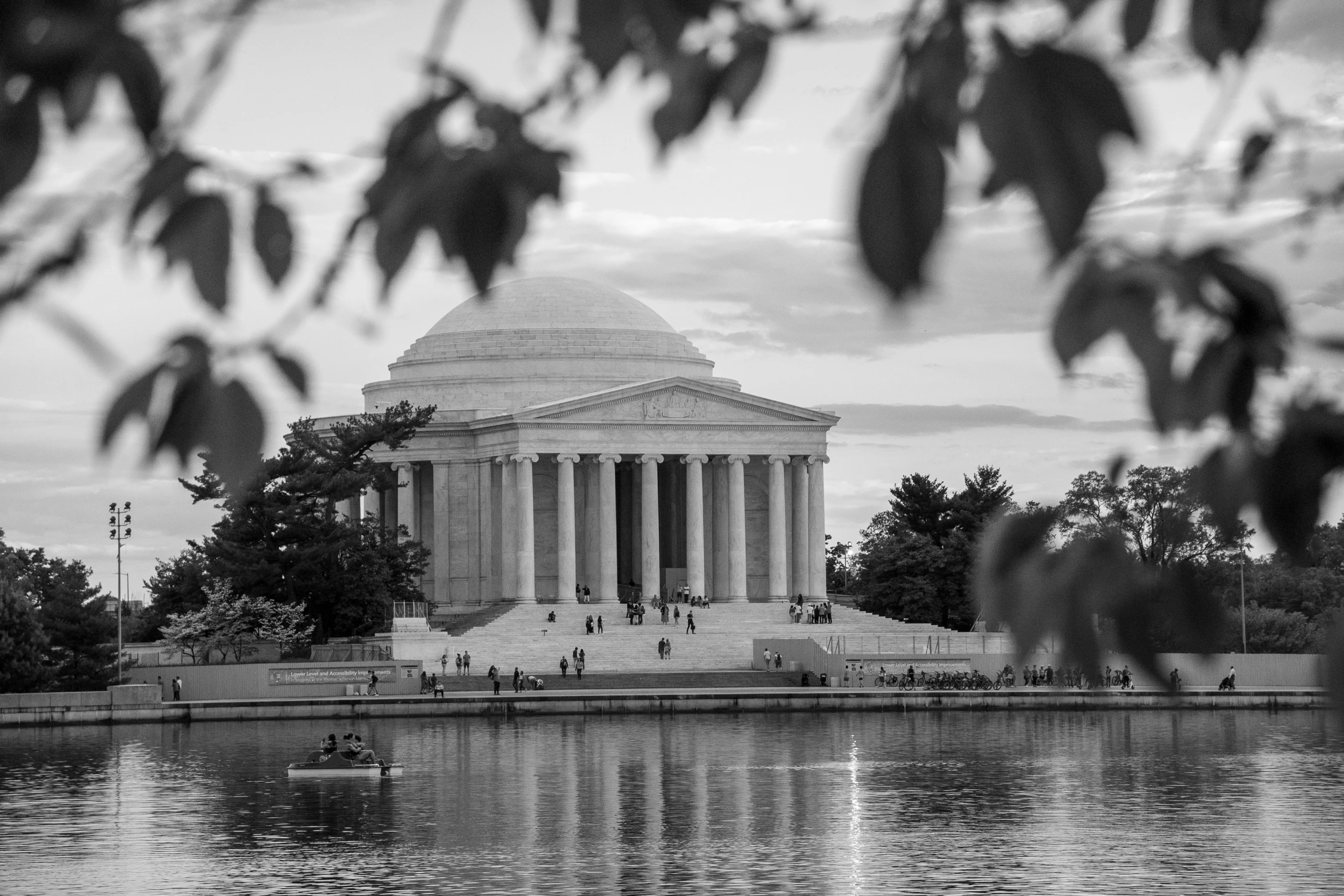 a black and white image of the jefferson memorial in washington d c