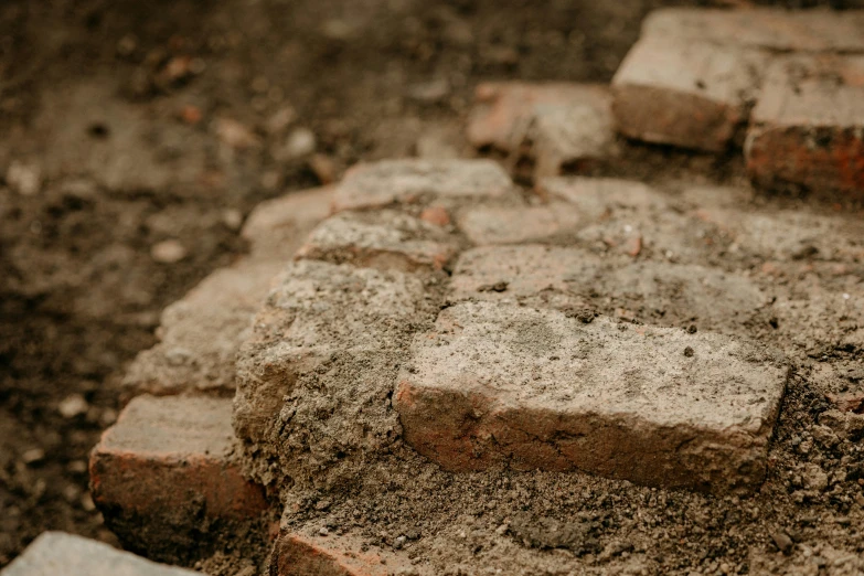 a close up of a brick road