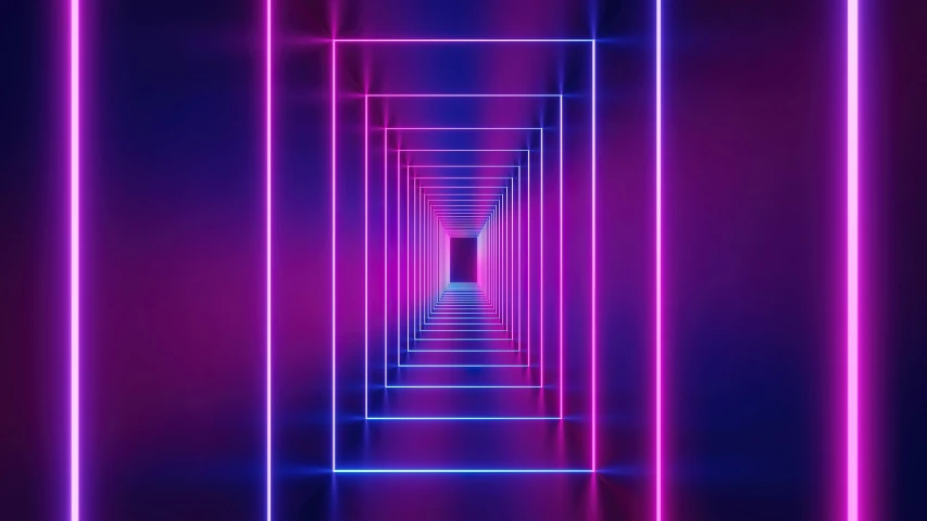 a purple tunnel with neon lights in it