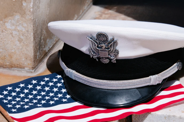 a hat with the american flag in front of it