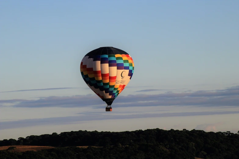 colorful balloons in the sky above some trees